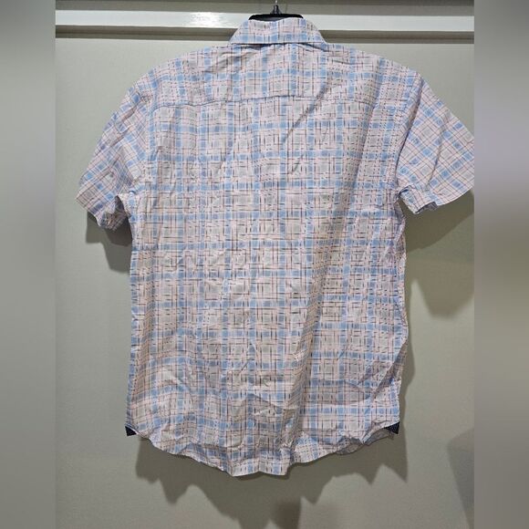 CON.STRUCT Slim Fit Short Sleeve Stretch Button-Up Shirt NWT sz Large checkered - Picture 2 of 3